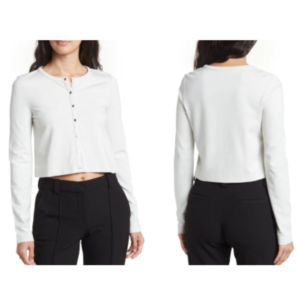 -Club Monaco Gray Ponte Placket Cardigan Small